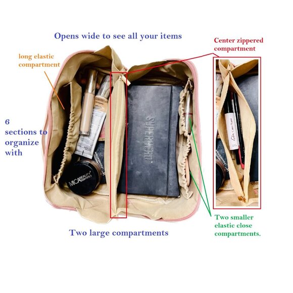 Cosmetics Makeup Organizer Bag with Handle Pink Large Capacity Perfect for Trave - Picture 4 of 12